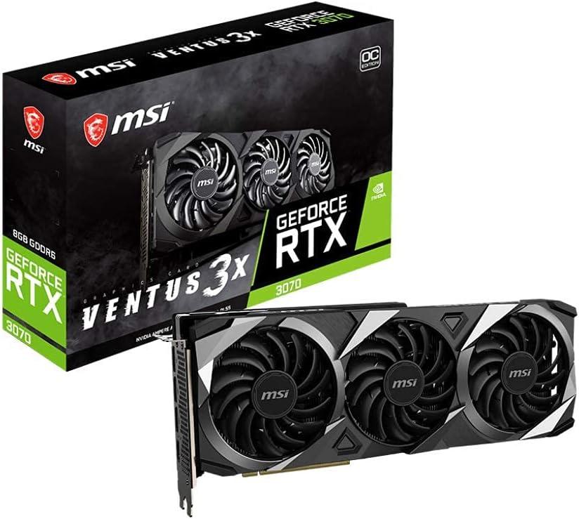 MSI Gaming GeForce RTX 3070 8GB GDRR6 256-Bit HDMI/DP TORX Fan 3.0 Ampere Architecture OC Graphics Card (RTX 3070 Ventus 3X OC) (Renewed)  Image