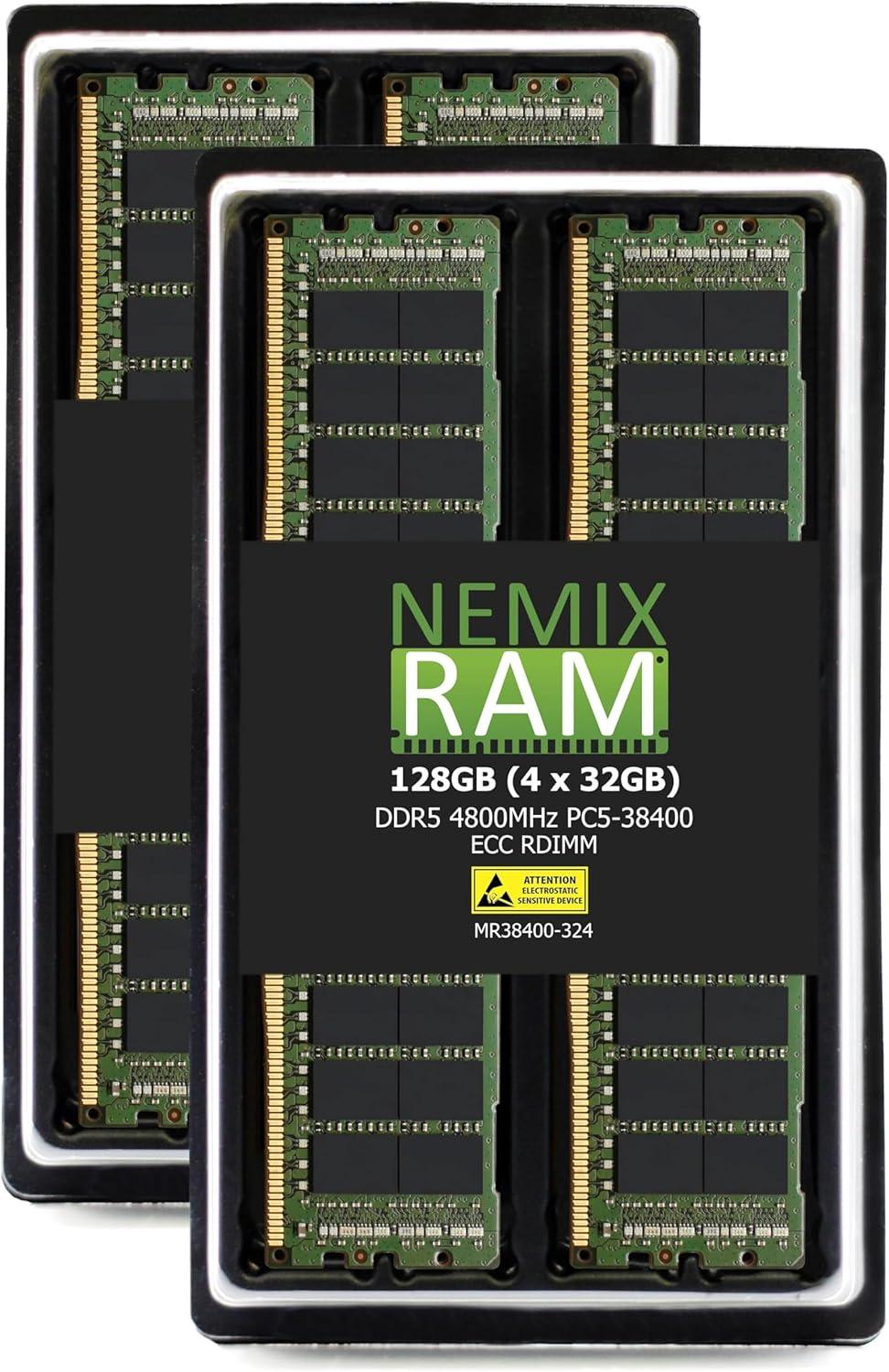 NEMIX RAM 128GB (4X32GB) DDR5 4800MHZ PC5-38400 2Rx8 1.1V CL40 288-PIN ECC RDIMM