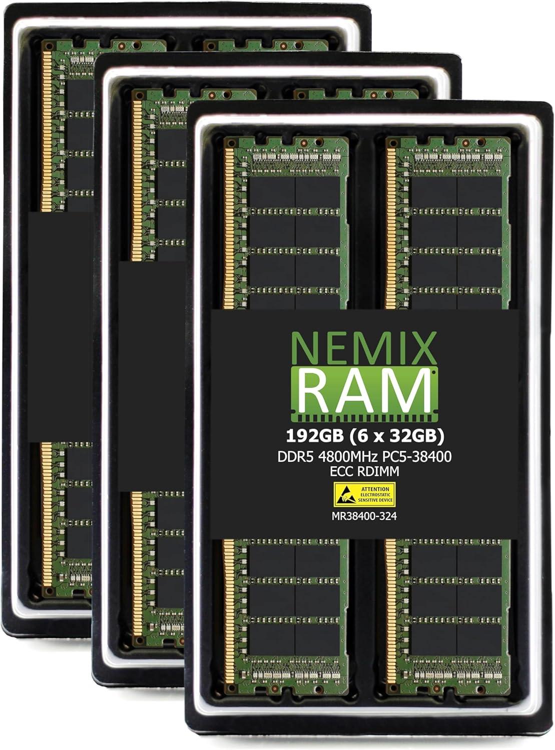 NEMIX RAM 192GB (6X32GB) DDR5 4800MHZ PC5-38400 2Rx8 1.1V CL40 288-PIN ECC RDIMM