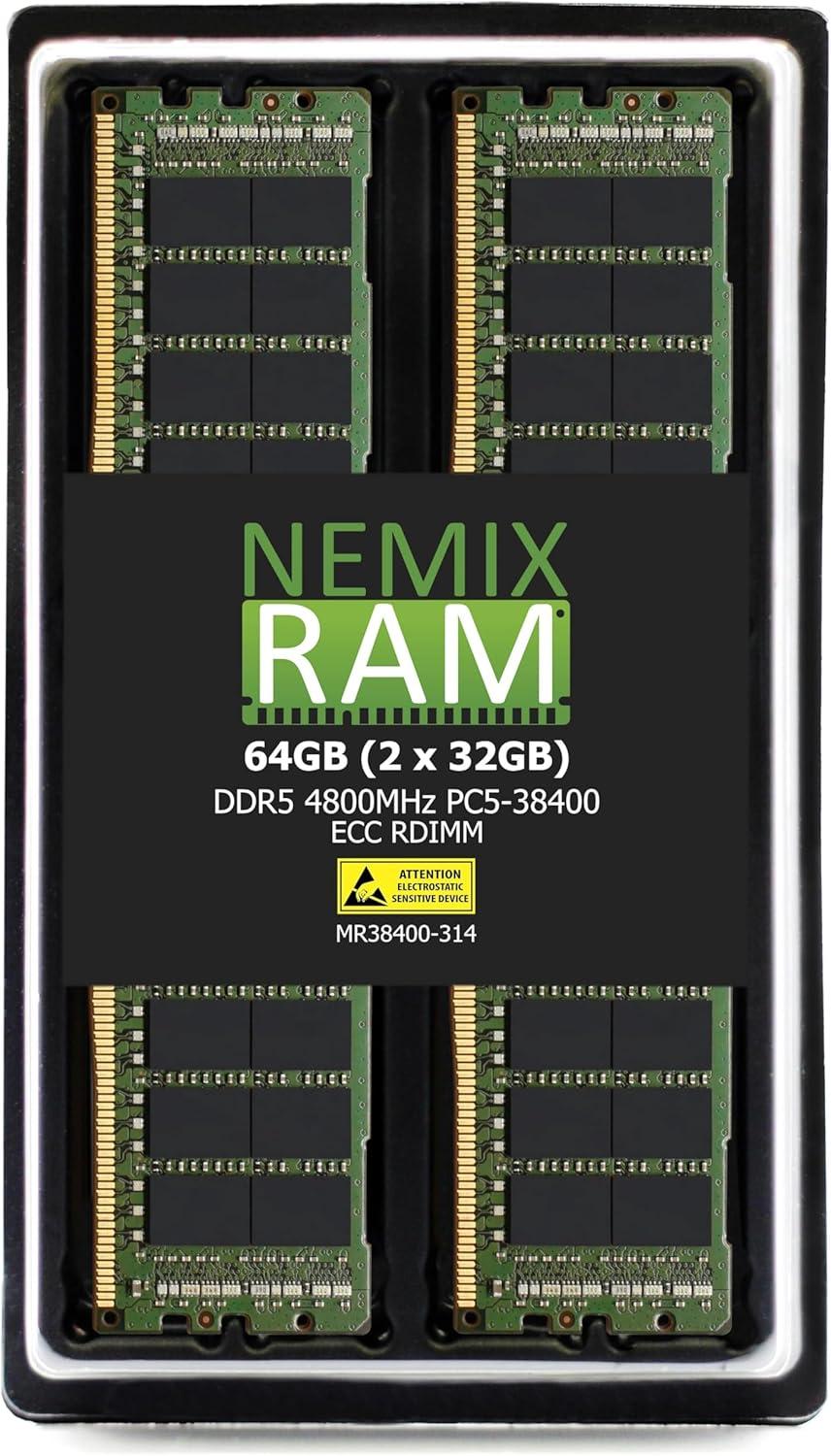 NEMIX RAM 64GB (2X32GB) DDR5 4800MHZ PC5-38400 1Rx4 1.1V CL40 288-PIN ECC RDIMM