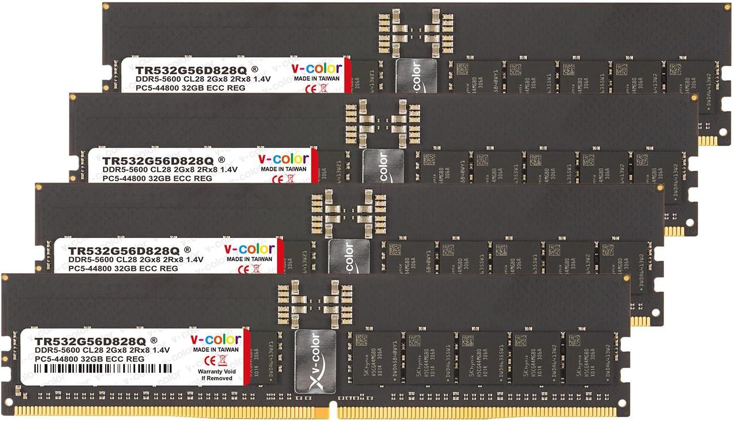 V-Color DDR5 128GB (32GBx4) 5600MHz CL28 2Rx8 Ultra Low-Timing OC R-DIMM XMP 3.0
