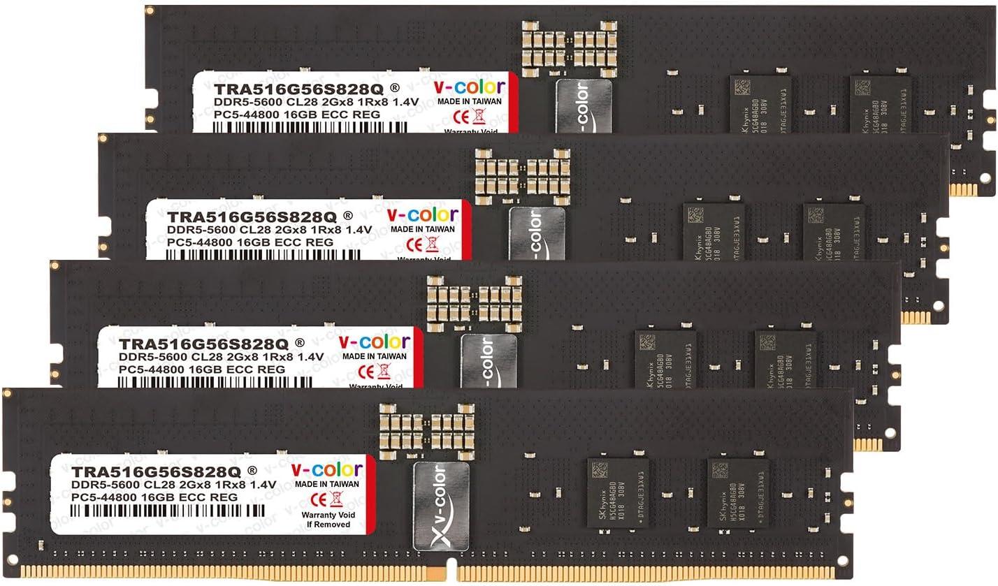 V-Color DDR5 64GB (16GBx4) 5600MHz CL28 1Rx8 Ultra Low-Timing OC R-DIMM AMD Expo